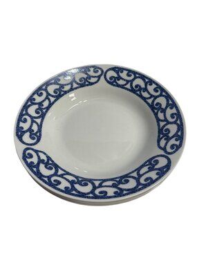 Belagio Salad Pasta Dinner Bowl Blue & White Ceramic Scroll Pattern